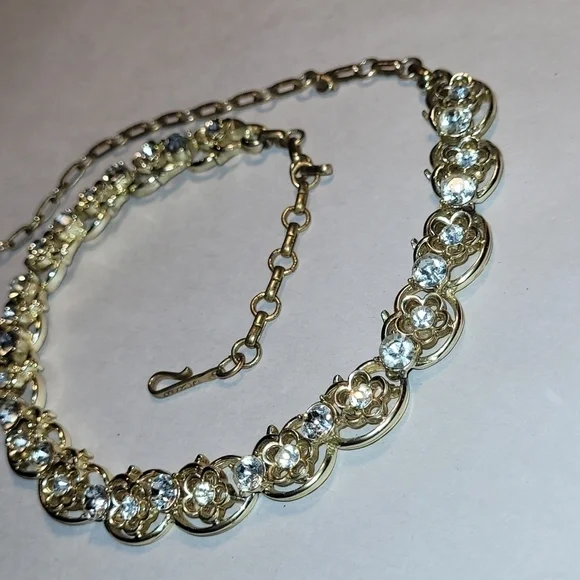 Coro Vintage Stamped Necklace with Rhinestones